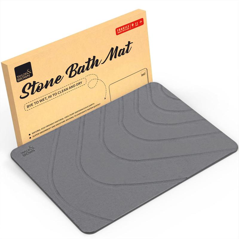 Stone Bath Mat Diatomaceous Earth Bathroom Shower Wudu Floor Mat Non-Slip Super Absorbent Quick Dry Floor Kitchen Anti Mould Antibacterial Natural Easy to Clean 60x39cm 6