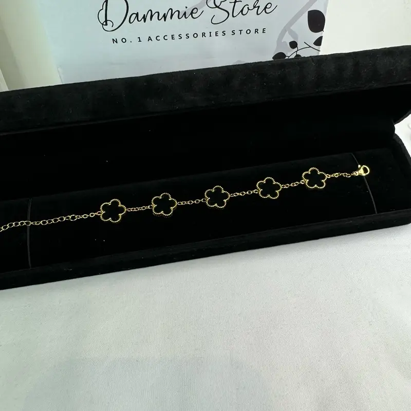 Dammie Store Stainless Steel Bracelet with Double-Sided Clover and Butterfly Design, 18k Gold Plated for Casual, Birthday, Party Bracelet 3