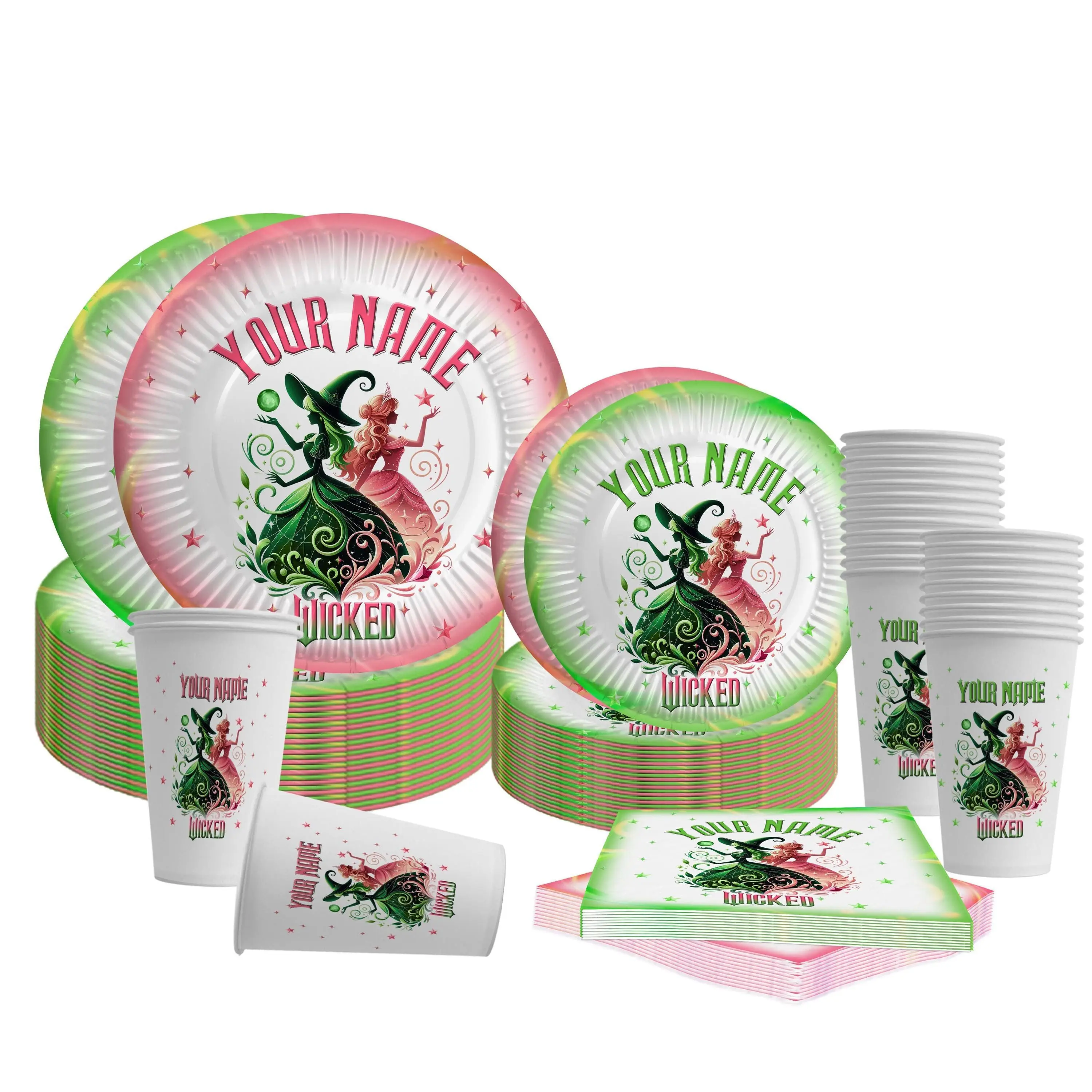 Wicked Party Decorations- Personalised Plates Cups Napkins Decorations - Changed for good Custom Party Plates Napkins & Cup Gifts