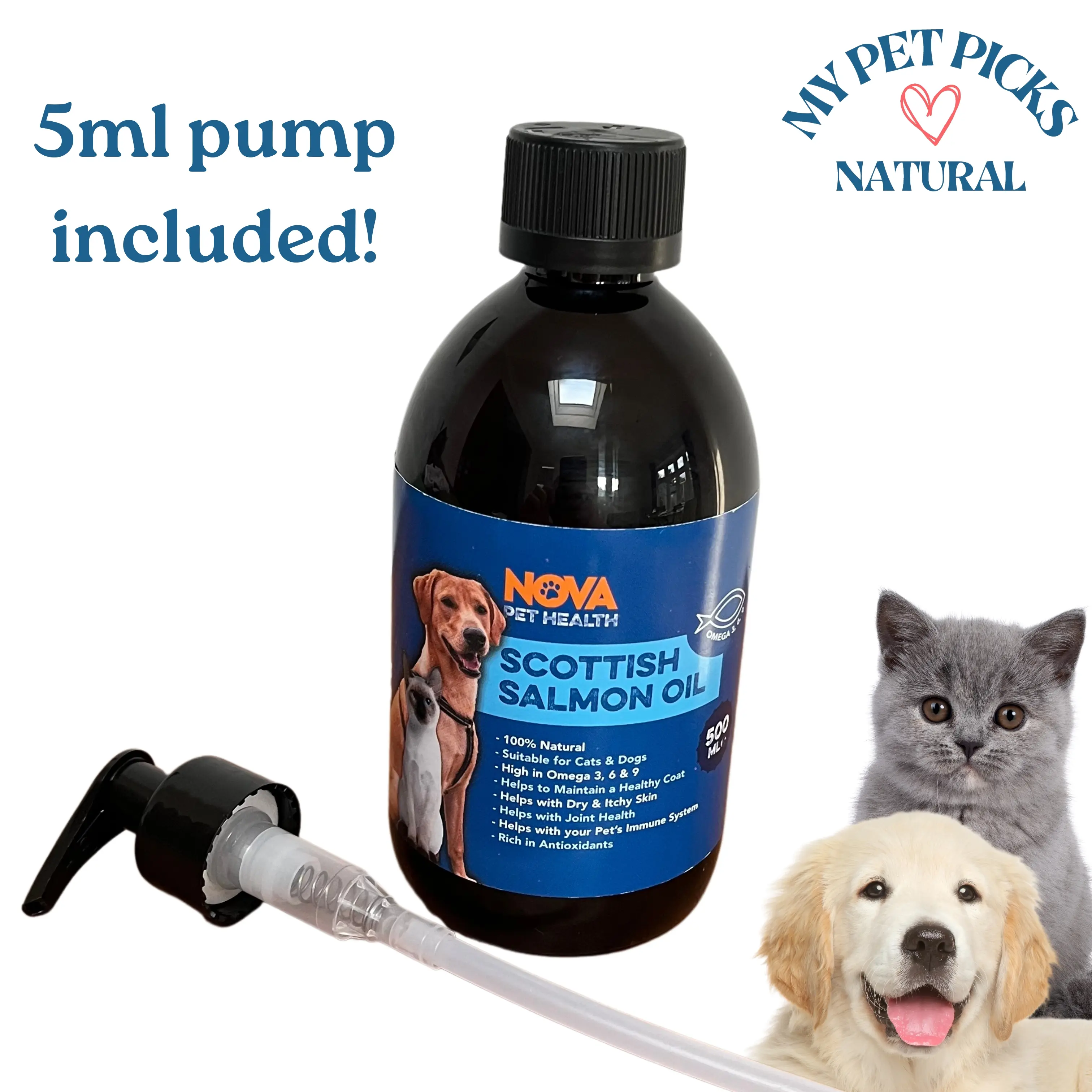 Salmon Oil (500ml) - Healthy Skin, Coat and Joints, Omega 3, 6 & 9 - Natural Dog and Cat Treat