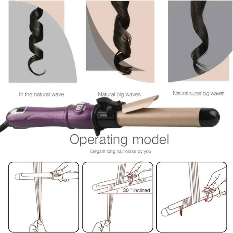 [48H Delivery] Automatic Rotating Hair Curler -28mm Curling Tongs -360° Rotating Curling Iron & Hair Curling Wand -Intelligent Reheat 100-220°C - Automatic Hair Curlers for Lasting Curls & Beach Waver -Comfort Spiral styling iron - Automatic Curling Iron 8