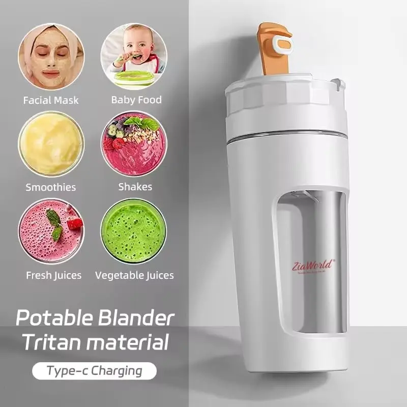ZiaWorld 600ml Portable Juicer Blender for Juice, Milkshake, Smoothies, Protein Shakes, Portable Cordless Mini Travel Mixer, Rechargeable, Lid & Sip Spout, Blend Ice & Frozen Fruit (BPA Free, White) 1