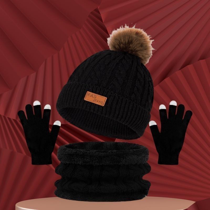 Festive Winter Knit Hat Set with Pom Pom, 3-in-1 Warmth Bundle: Thick Hat, Scarf, and Touchscreen Gloves for Ladies - Perfect for Cold Weather Outings 6
