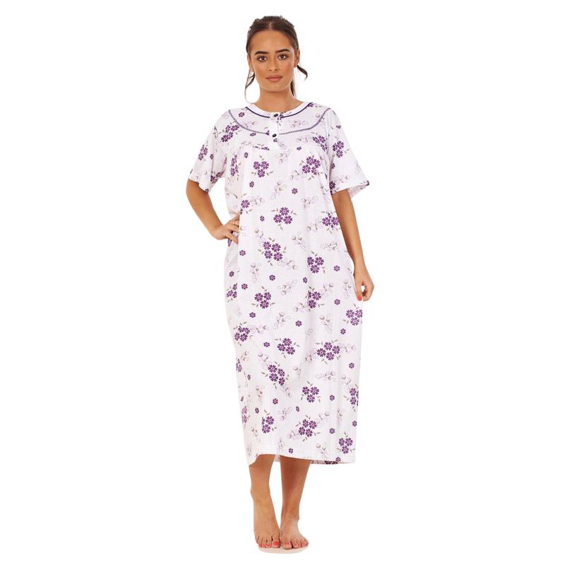 Product Introduction of Women's Long Night Dress 100% Cotton Short Sleeve Crew Neck Floral Print Breathable Comfortable Nightwear and Loungewear Outfit 6