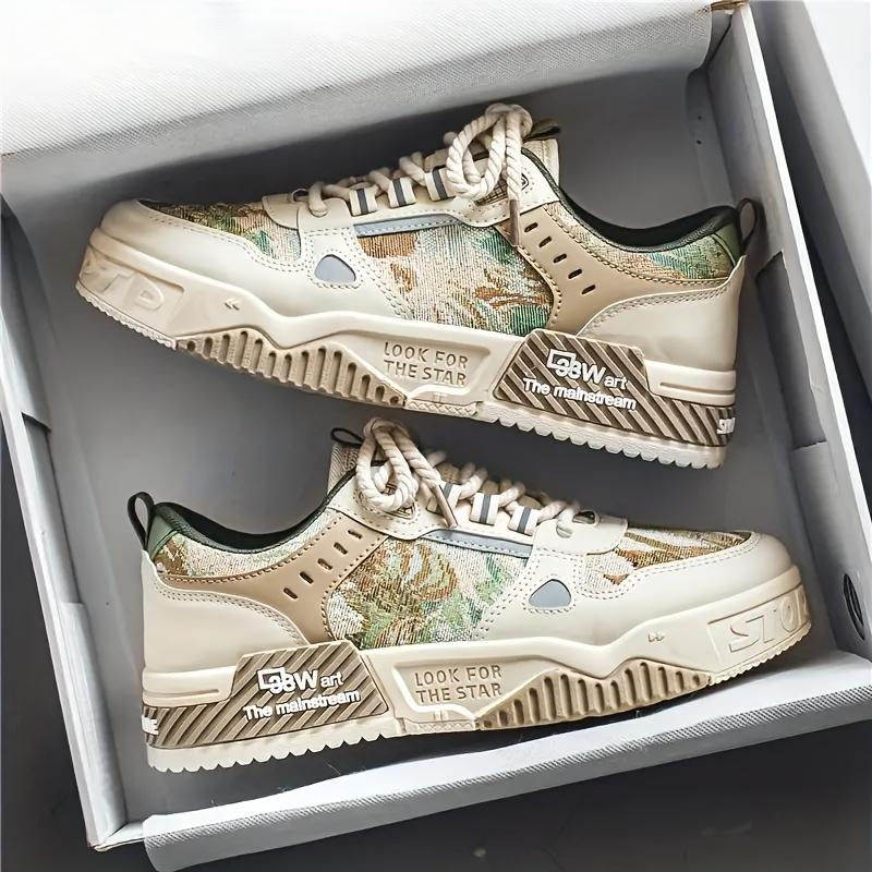 Product Introduction of Mens Low-Top PU Casual Skateboard Shoes - Breathable Fabric Lining, Non-Slip PVC Sole, Geometric Pattern, Lace-Up Closure, Round Toe, Preppy Style for Daily, Casual, Jogging, Traveling - All-Season Wear 2