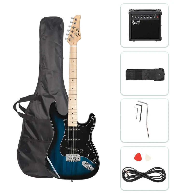 Glarry GST Electric Guitar Kit – Stylish Blue Guitar with Black Pickguard, Complete Set for Beginners & Professionals 0