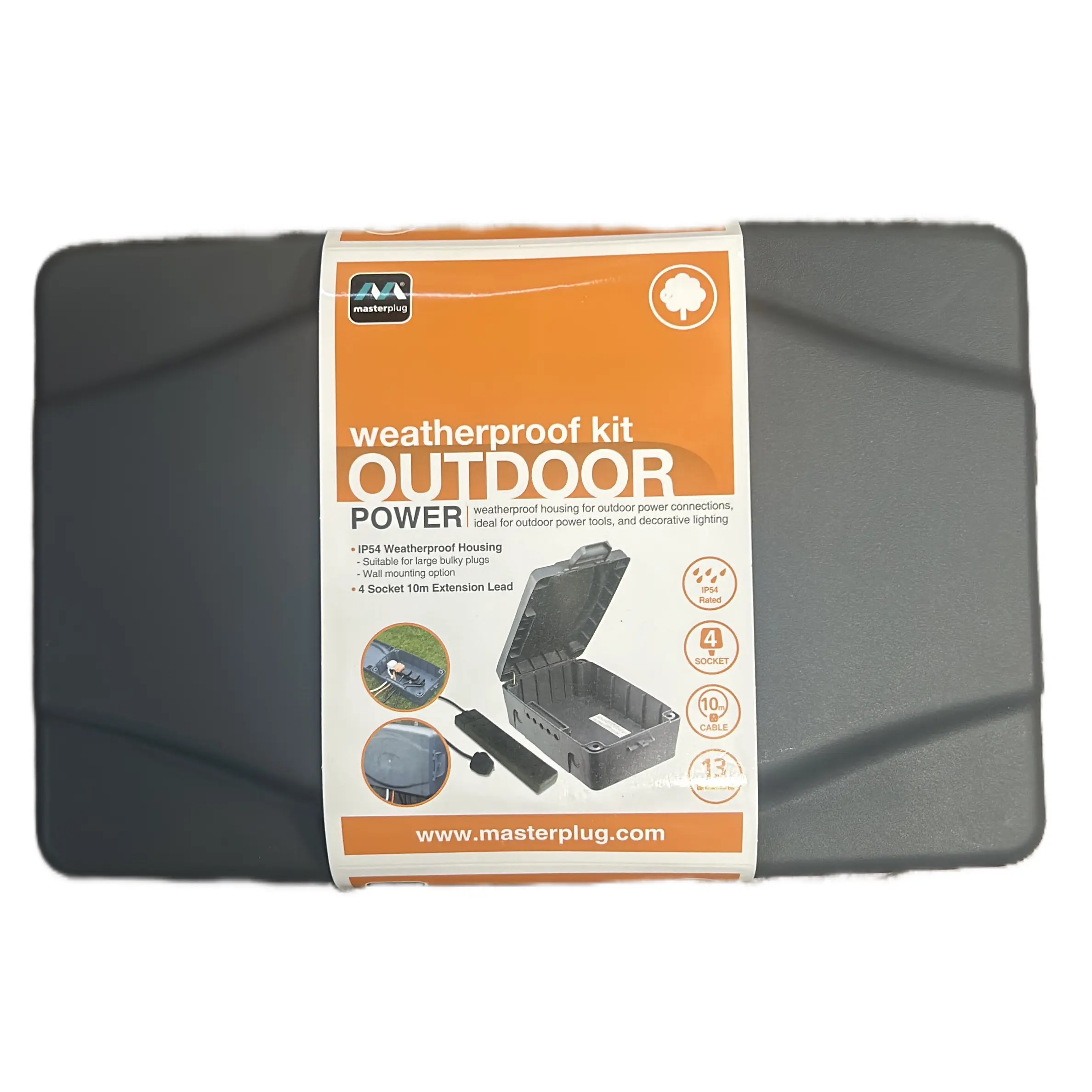 Master plug WBXBFG10B-MP Weatherproof Electric Box for Outdoors with Four Socket 10 Metre Extension Lead