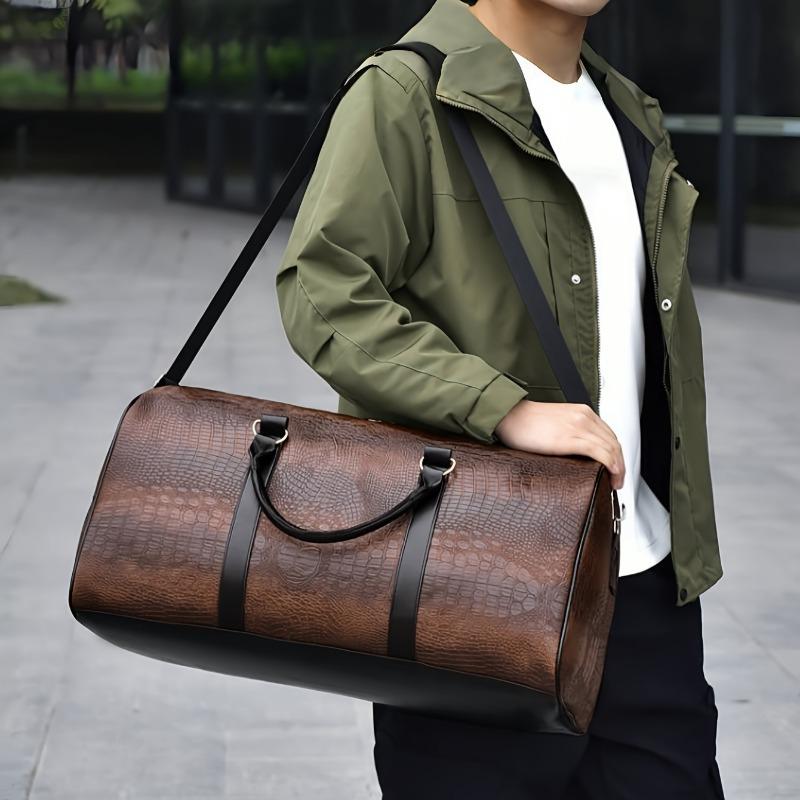 Large Capacity Travel Bag, Unisex Crocodile Pattern Luggage Bag, Retro Versatile Vacation Bag, Gift Duffel Bag 7