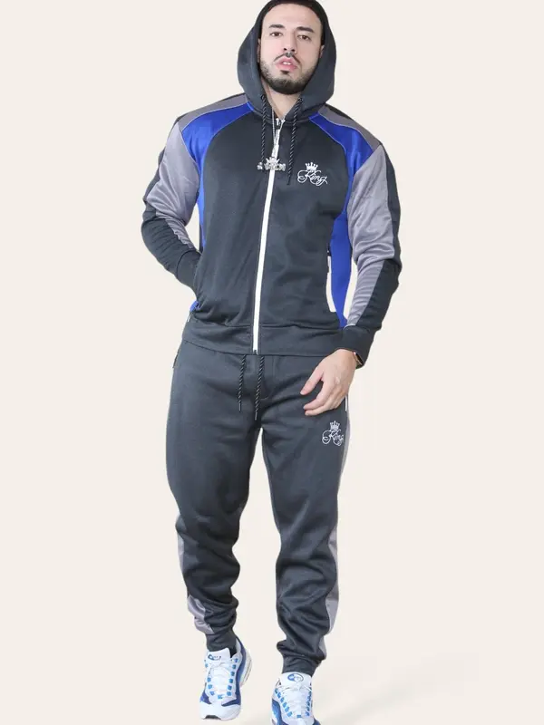 Men's 2 Piece Panel Logo Running Jogging Tracksuit Hooded 0