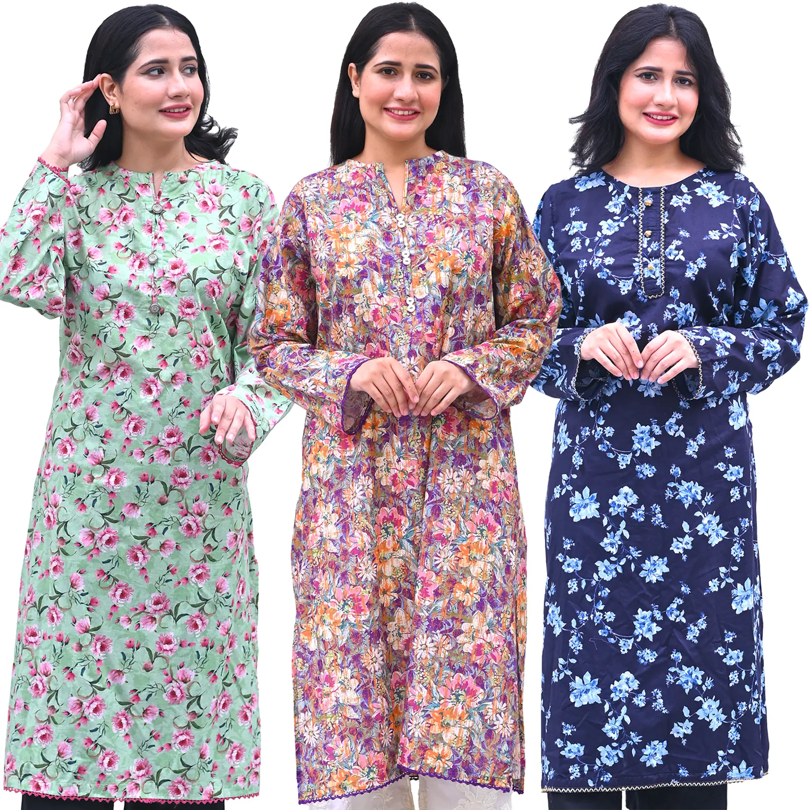 Kahani Women's Lawn Shirt Dress - Floral Kurta Shirts For Ladies Pakistani Asian Style Dresses