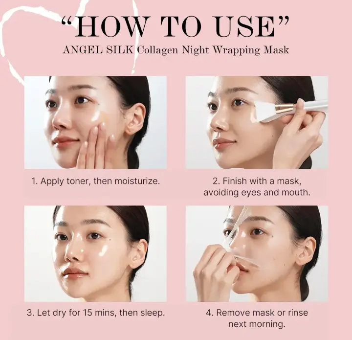 Angel Silk Collagen Overnight Wrapping Peel Off Facial Mask Pack - Retains Elasticity & Glow During Sleep - Hydrating Moisturizer Skincare Cream Peeling Comfort Mask for Moisture & Hydration with Hyaluronic Acid 4