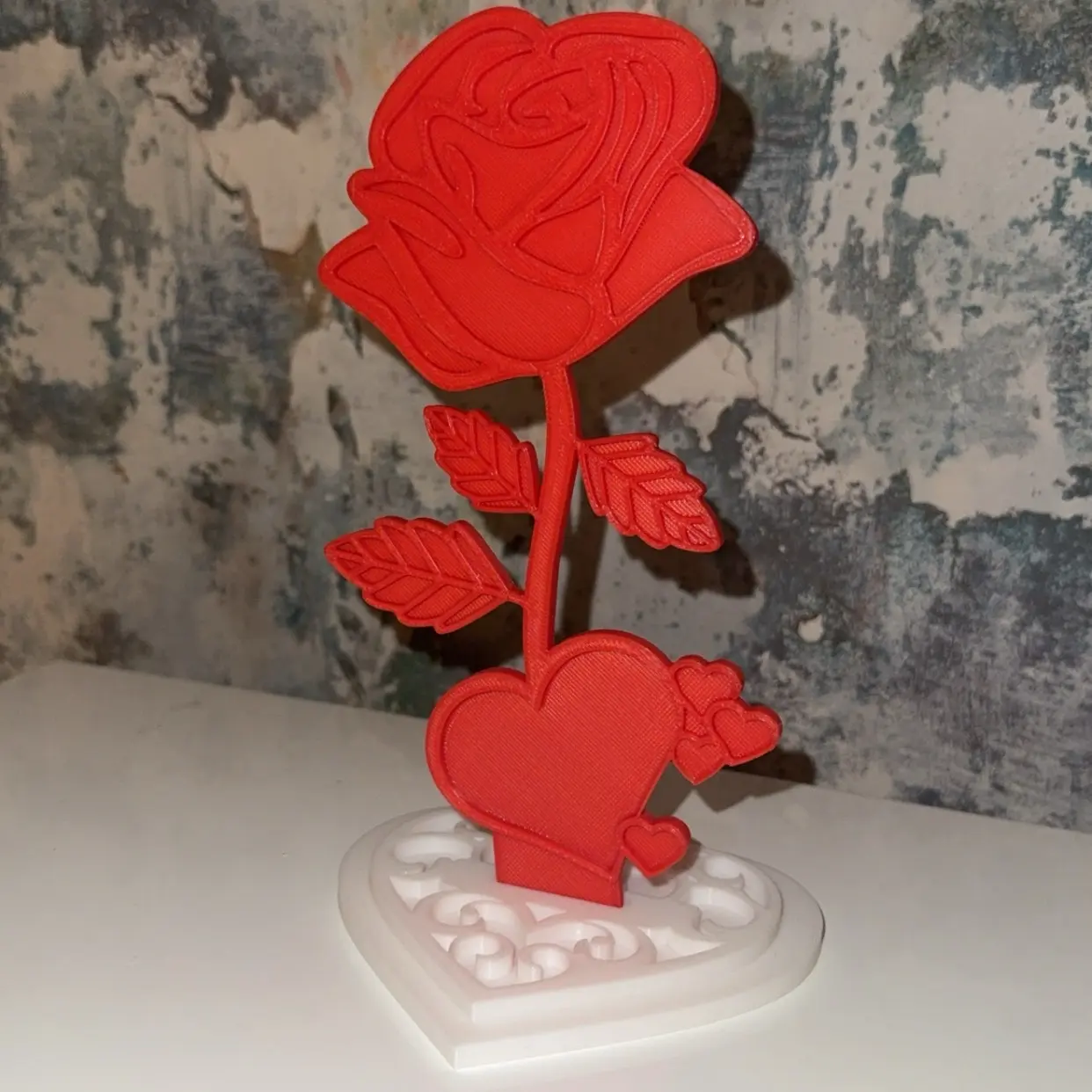 3D Printed Rose with Heart Base Stand