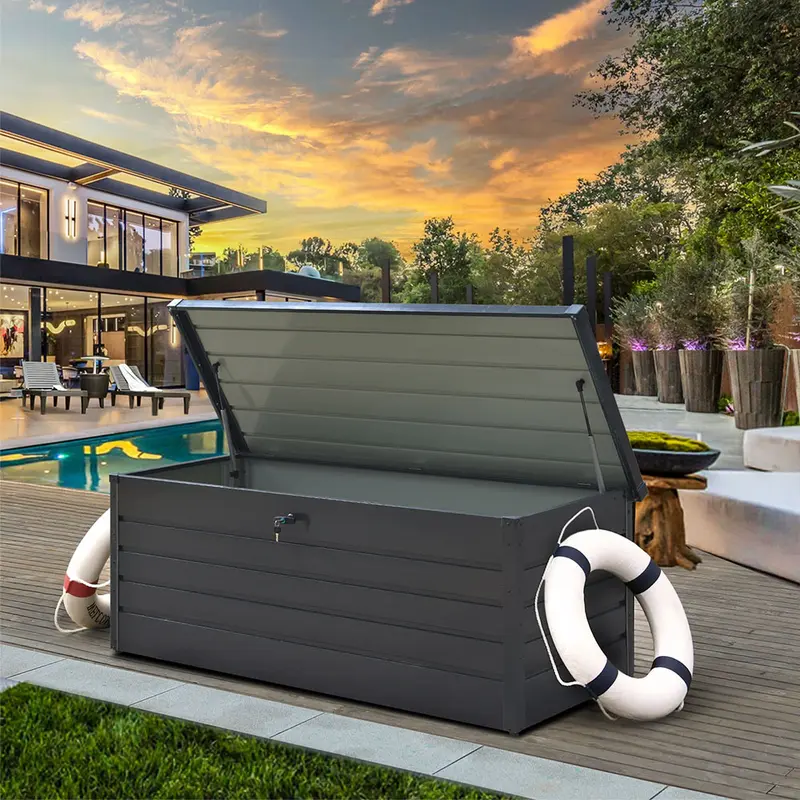 Livingandhome 200L/600L Large Outdoor Garden Metal Storage Box with Lid Lockable,Weather and Fade Resistant,Doubles as Storage Organiser Bench Room 3