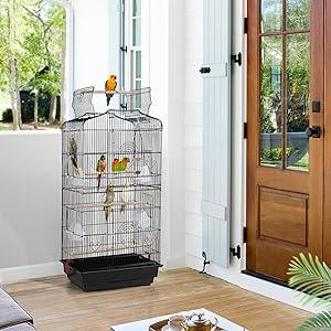 Product Introduction of Metal Bird Cage Parrot Cage for Budgie/Lovebird/Cockatiel/Canary with Open Play Top 104cm Black 11