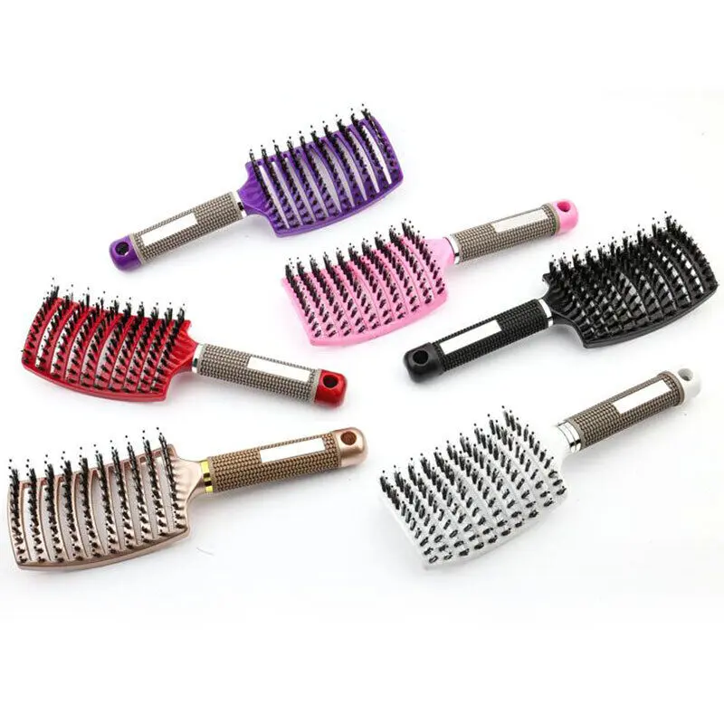 Natural Boar Bristle Detangling Nylon Brush Large Curly Hair Style Women's Tools Haircare Comb 5
