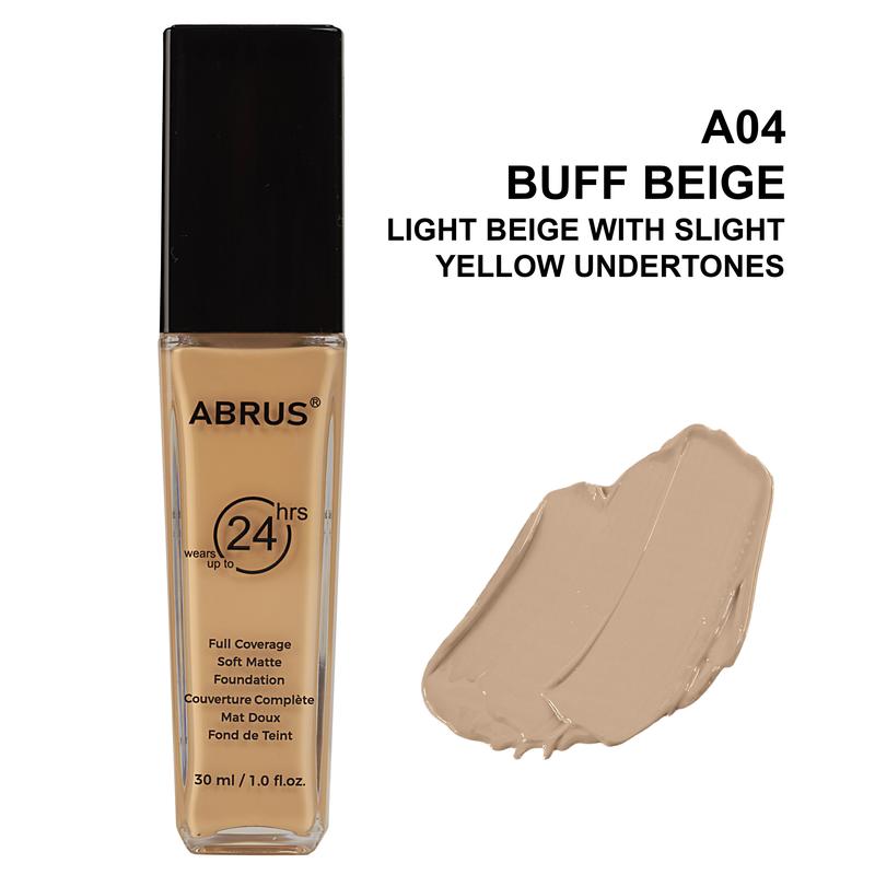 ABRUS Foundation Makeup - Flawless Matte Liquid Foundation for Full Coverage up to 24 Hours (A04 Buff Beige, 30 ml) 2