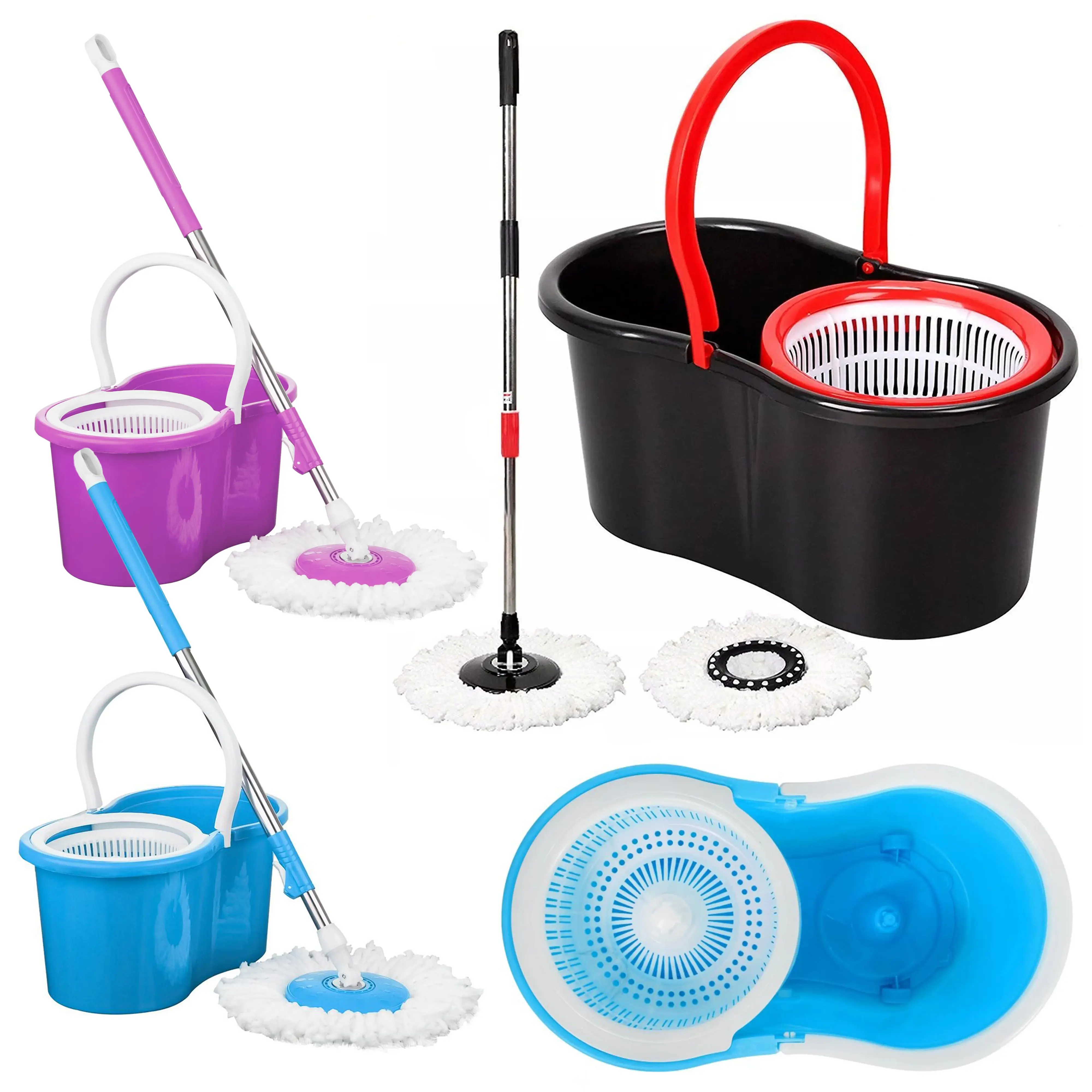 New Magic Spin Mop Bucket Cleaning System 360° Rotation, 2 Microfiber Mop Heads Spin Mop Bucket System With Wringer Set, Mops For Floor Cleaning Mop Replacement Head Refills  61" Extended Handle Wet And Dry Use Floor 360 Spin Mop