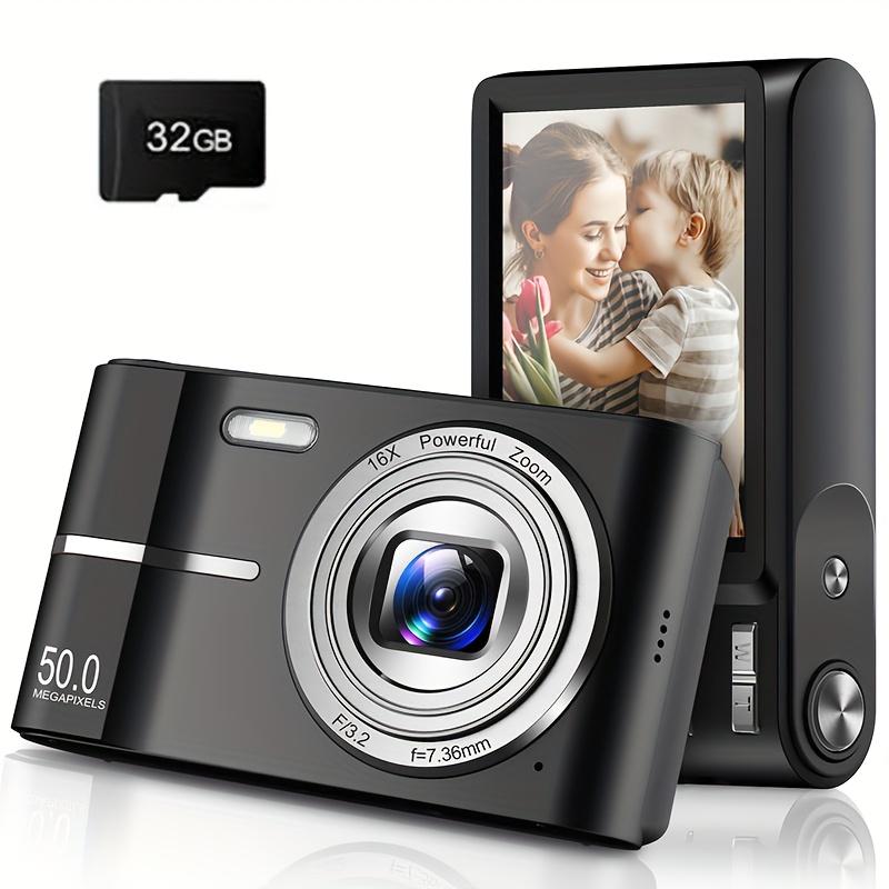 Upgraded Digital Camera, Auto Focus 50 Megapixel FHD 1080P Kids Camera with 16x Zoom Anti-Shake, Compact Camera for Kids Students Children Girls Boys, Kids Camera with 32GB SD Card 1