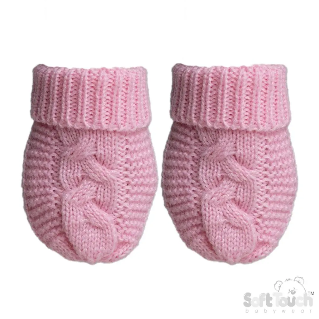 Baby Girl Pink Cable Knitted Mitts Traditional Cute Cosy Mittens Gloves by Soft Touch 0-12 Months