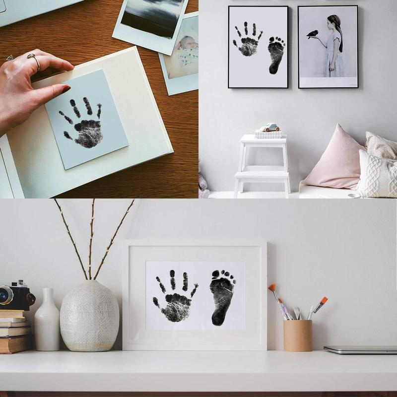 Baby Handprint and Footprint Kit, 3 Baby Inkless Print Pads, 6 Imprint Cards, Baby Footprint Kit,Safe Non-Toxic for Feet & Hand, Family Keepsake Black 6