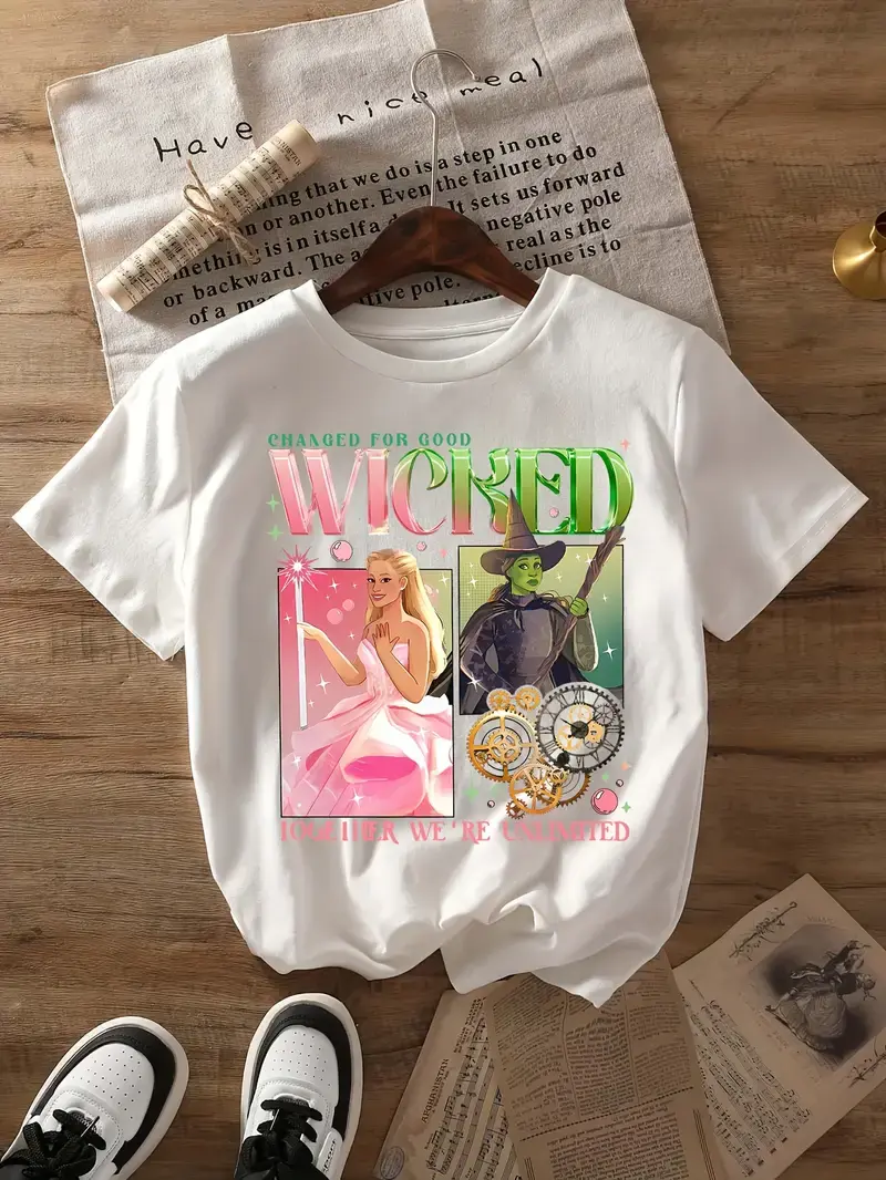 Wicked Witch & Glinda Graphic Tee, Defy Gravity Broomstick Magic Wand, Wizard Fan Shirt, Wicked Musical Fan Retro Pink Glinda Shirt