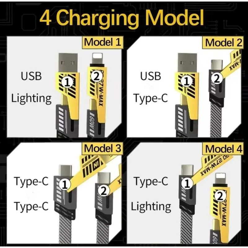 【US SELLER】4 In 1 New Multi-Port Charging Cable, 1Count PD Fast Charging Data Cable withMulti-head Design, Compatible withiPhone & Android 6