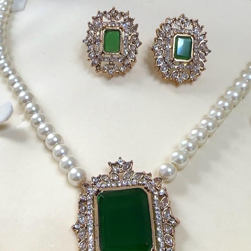 Pearl zirconia mala set with studs Auspicious MJB05 1