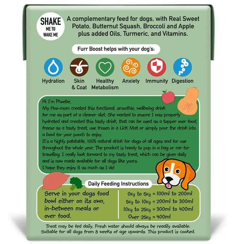 Plant Based Vegan Furr Boost Dog Hydration Drink 400ml | Completely Natural Oral Rehydration for Dogs & Puppies | No Additives or Preservatives | More Benefits than a Bone Broth 1