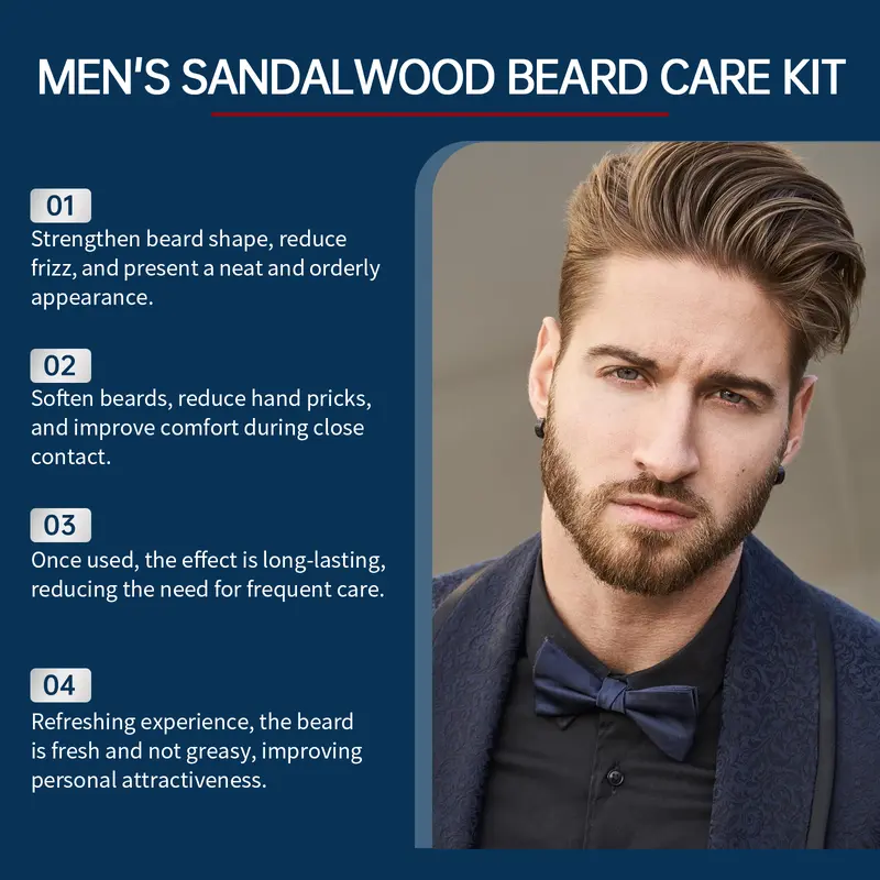 East Moon Men's Sandalwood Beard Care Set Nourishing and Repairing Frizzy Beard Shaping Set 5