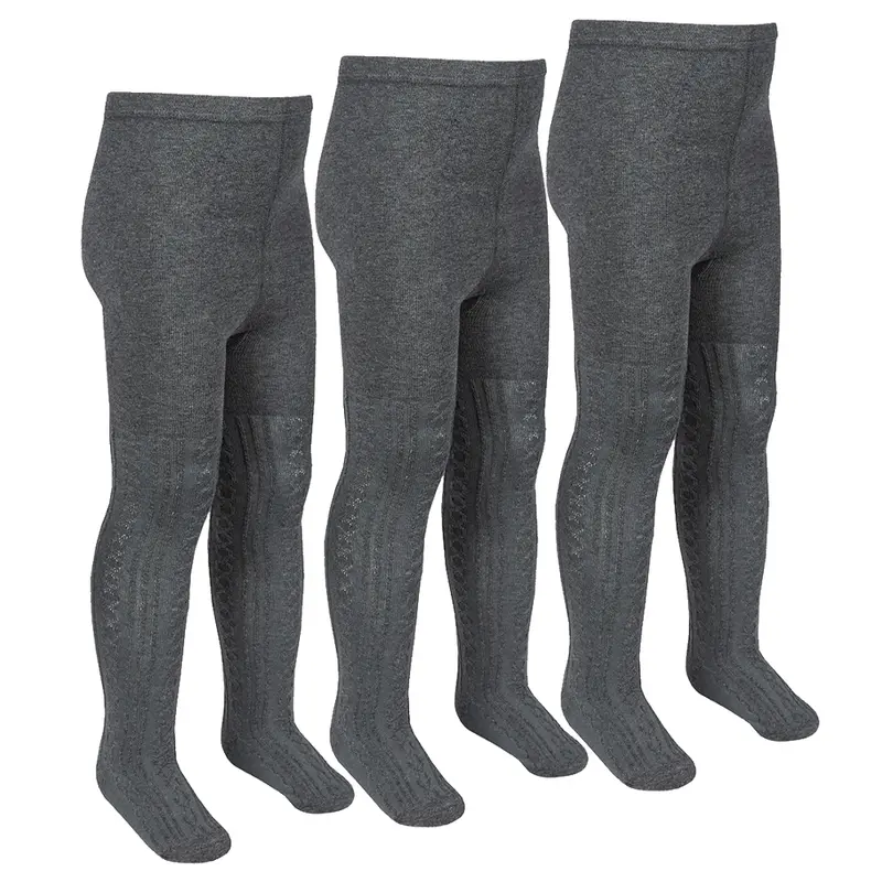 3 Pairs Girls Solid Cable Knit Tights Warm School Uniform Cotton Rich Soft Tights Back To School UK 2-10 Years 4