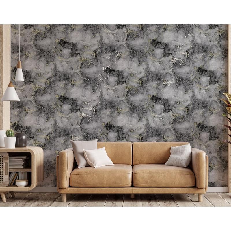 ROKYA Metallic Grey / Gold Marble Wallpaper MC7115 2