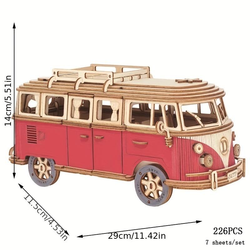 Blue And Red Wooden Puzzle Camping Car, Wooden Car Model, Assembled 3d Three-dimensional Building Block Toys, Educational Toys, Car Series Halloween, Christmas Gift 3