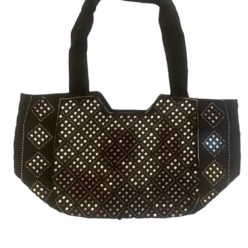 Womens Large Shoulder Bag Black with Single Mirror design
