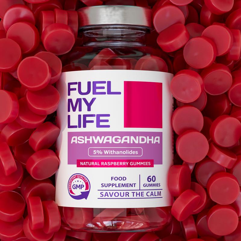 Fuel My Life | Ashwagandha Gummies - 60 Gummies – High-Strength 1200mg | Serving with 5% Withanolides | Daily Adaptogen Supplement, Natural Raspberry Flavour, Vegan-Friendly Stress Relief & Mood Support Chewables | 5
