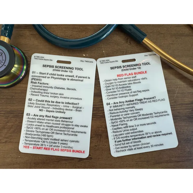 Set of 13 Healthcare, Nursing, Medical Educational Pocket Cards including Sepsis Screening Tools, Adult ALS, Paediatric ALS/ Anaphylaxis, TST 5