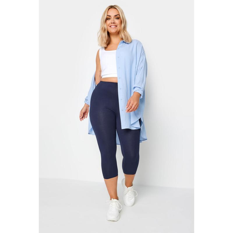 YOURS FOR GOOD Curve Navy Blue Cotton Stretch Cropped Leggings 1