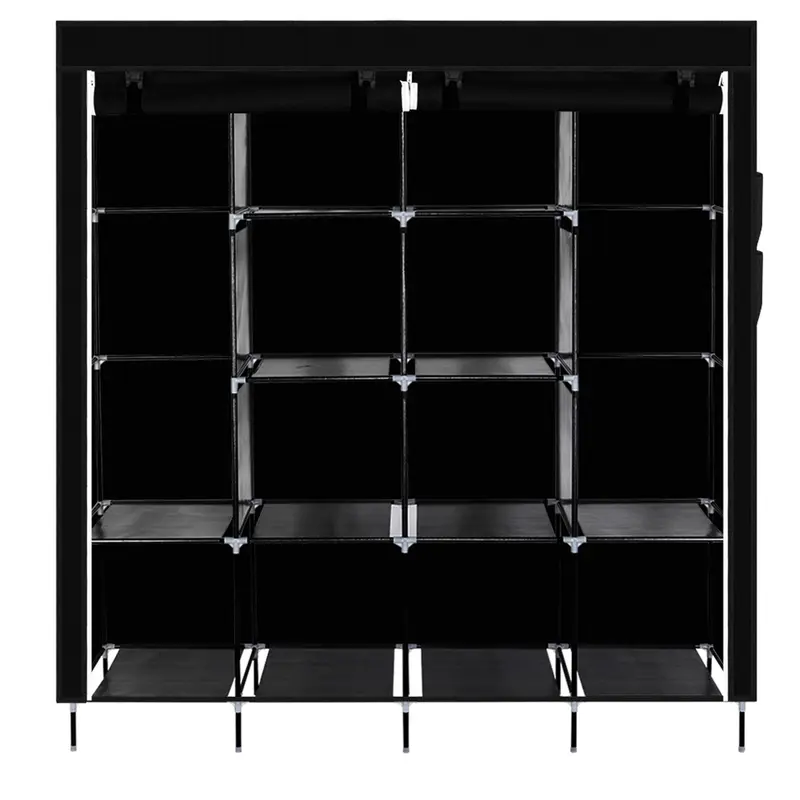 Hot Selling Item High-Capacity  12 Shelves Portable Wardrobe Clothes Storage Rack 4 Side Pockets Black 1