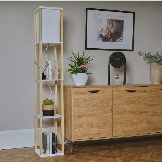 Floor Lamp with Shelves Standard Shelf Storage Wooden Standing Lounge Light Home 2