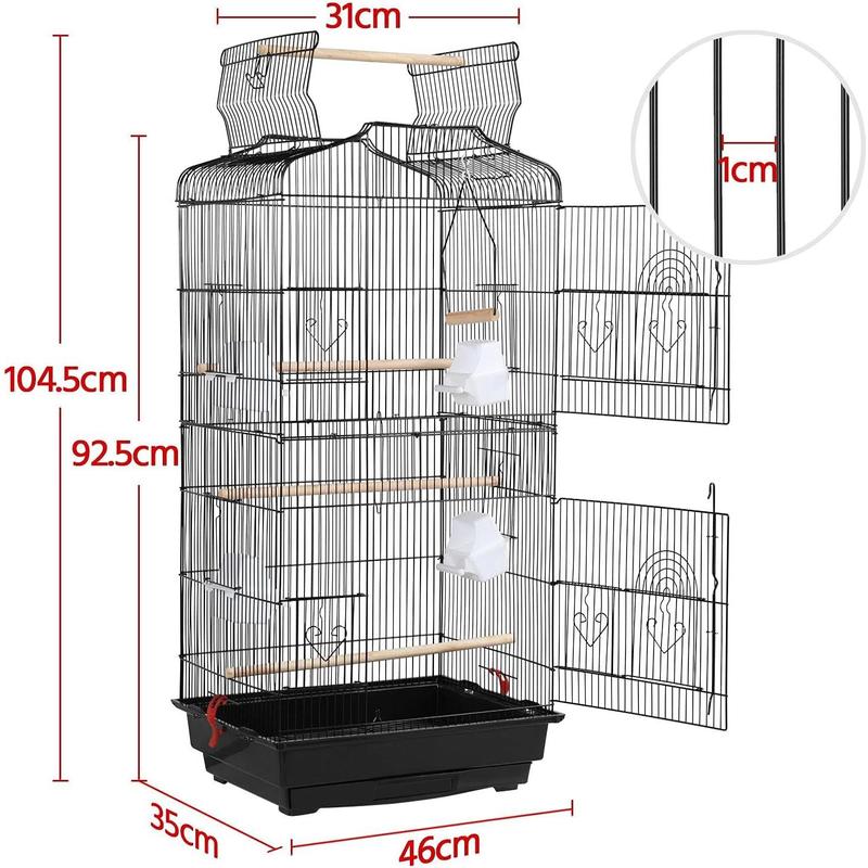 Metal Bird Cage Parrot Cage for Budgie/Lovebird/Cockatiel/Canary with Open Play Top 104cm Black 2