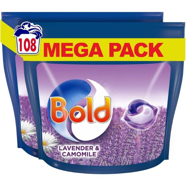 Bold All-in-1 Pods Washing Liquid Capsules Lavender & Camomile 108 Washes, Washing Detergent for Brilliant Cleaning with Built-in Fabric Softener 0