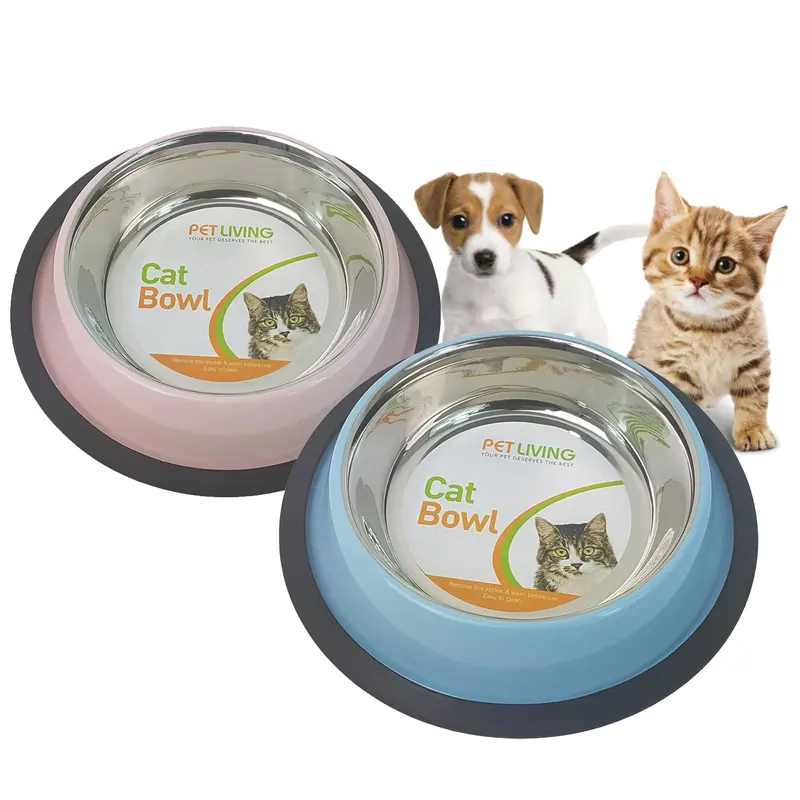 Pet Living Cat feeding Bowls Stainless Steel Food Water Feeder For Pet Dog Cat Pink Blue 0