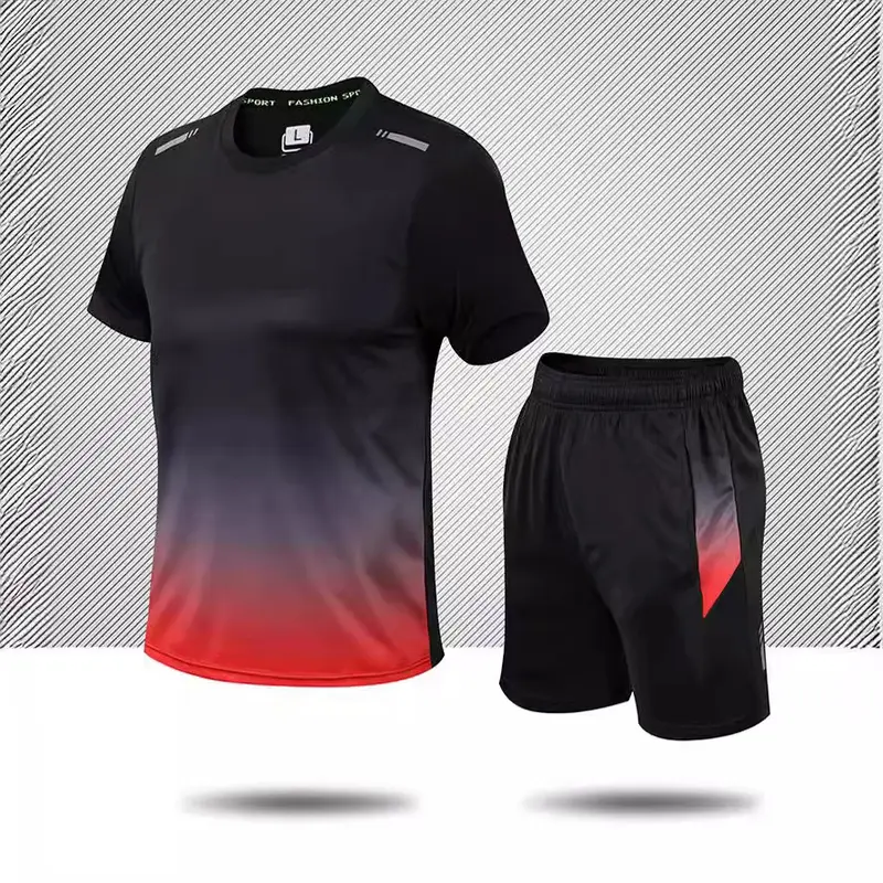 Casual Fitness Men's Ice Silk Quick-Drying Sportswear Suit Summer Short Sleeve Morning Running Feather Basketball Training Room Shorts 5