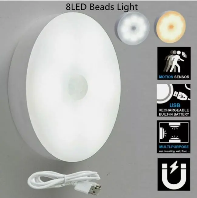 8LED Motion Sensor Lights PIR Wireless Night Light Battery Cabinet Stair Lamp