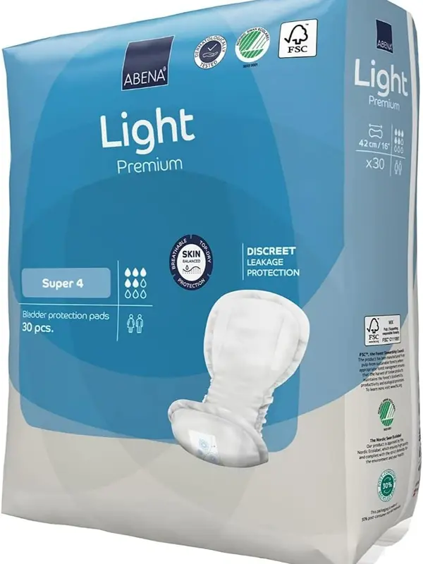 ABENA Light Incontinence Pads for Women, Eco-Labelled, Breathable and Comfortable, Fast Absorption and Protection, White, Size 4 2