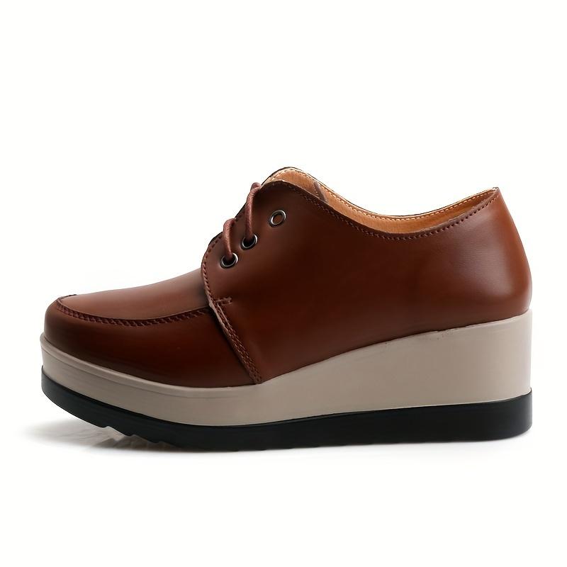 Women's Platform Wedge Loafers, Lace Up Round Toe Heightening Shoes, All-Match Loafers 3