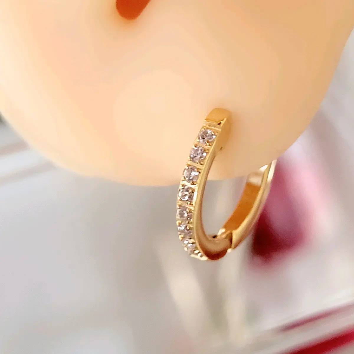 Gold small crystal Huggie hoop earrings