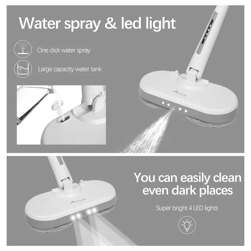 Cordless Electric Mop with Detachable Water Tank & Headlight - Quiet Rechargeable Hard Floor Cleaner for Tile, Hardwood, Laminate - White 5
