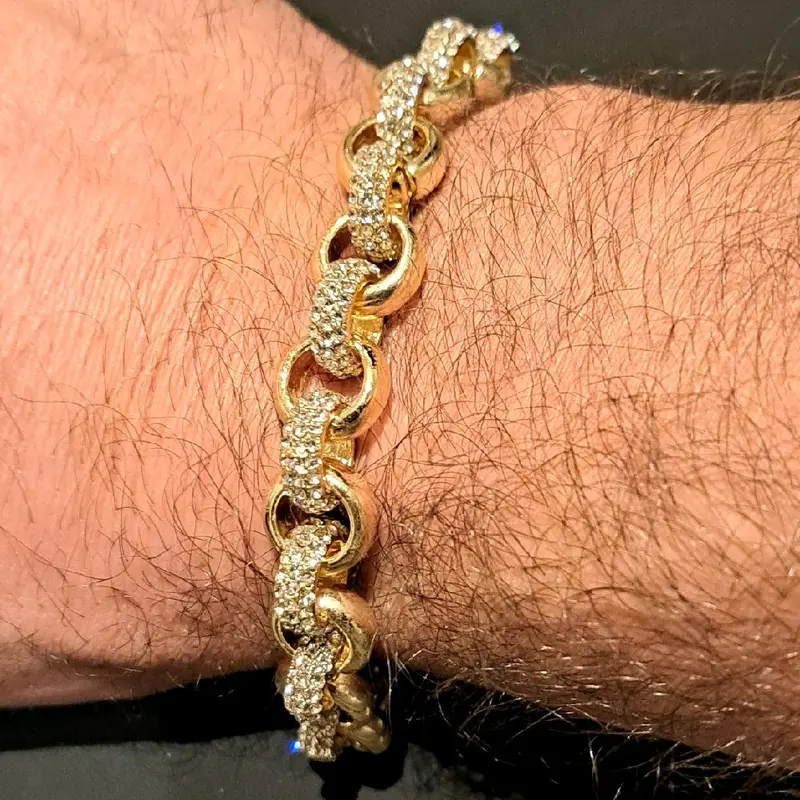 10mm Iced Belcher Bracelet - Gold or Silver Plated, Stainless Steel 2