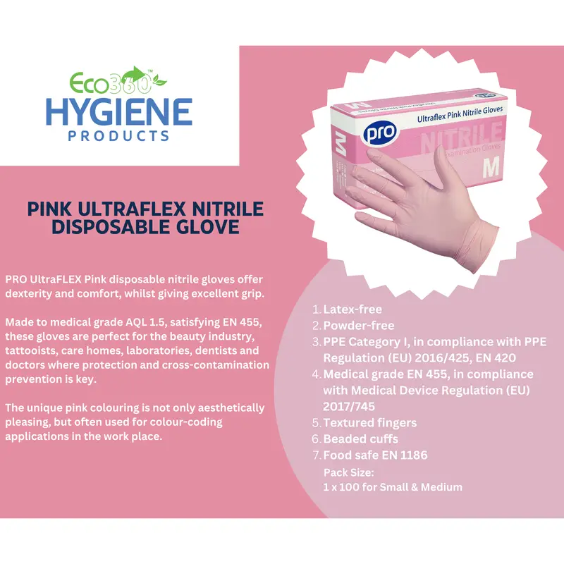 Pro Ultraflex Pink Nitrile Gloves (100) Small 2
