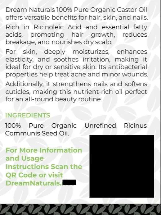 Dream Naturals - 100% Pure Organic Castor Oil - 100 ml - Nourishes. Moisturises, Improve Health, Natural. Body Care Radiant 3